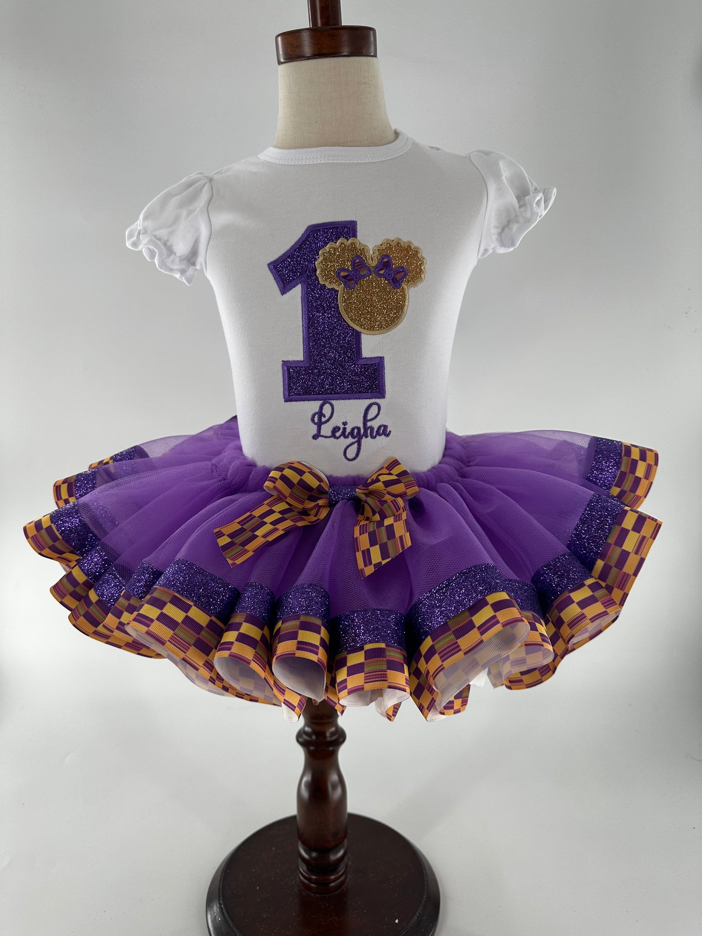 Afro Puff/ African Purple Print Tutu Set