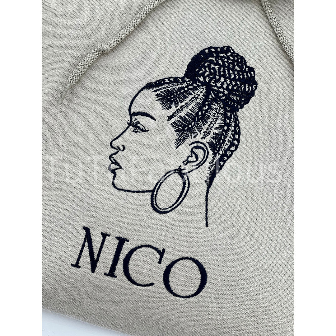 Custom Hoodie, Cornrows Bun Updo, Hooded Sweatshirt, Custom Embroidered Sweatshirt, Embroidered Sweatshirt, Personalized Gift