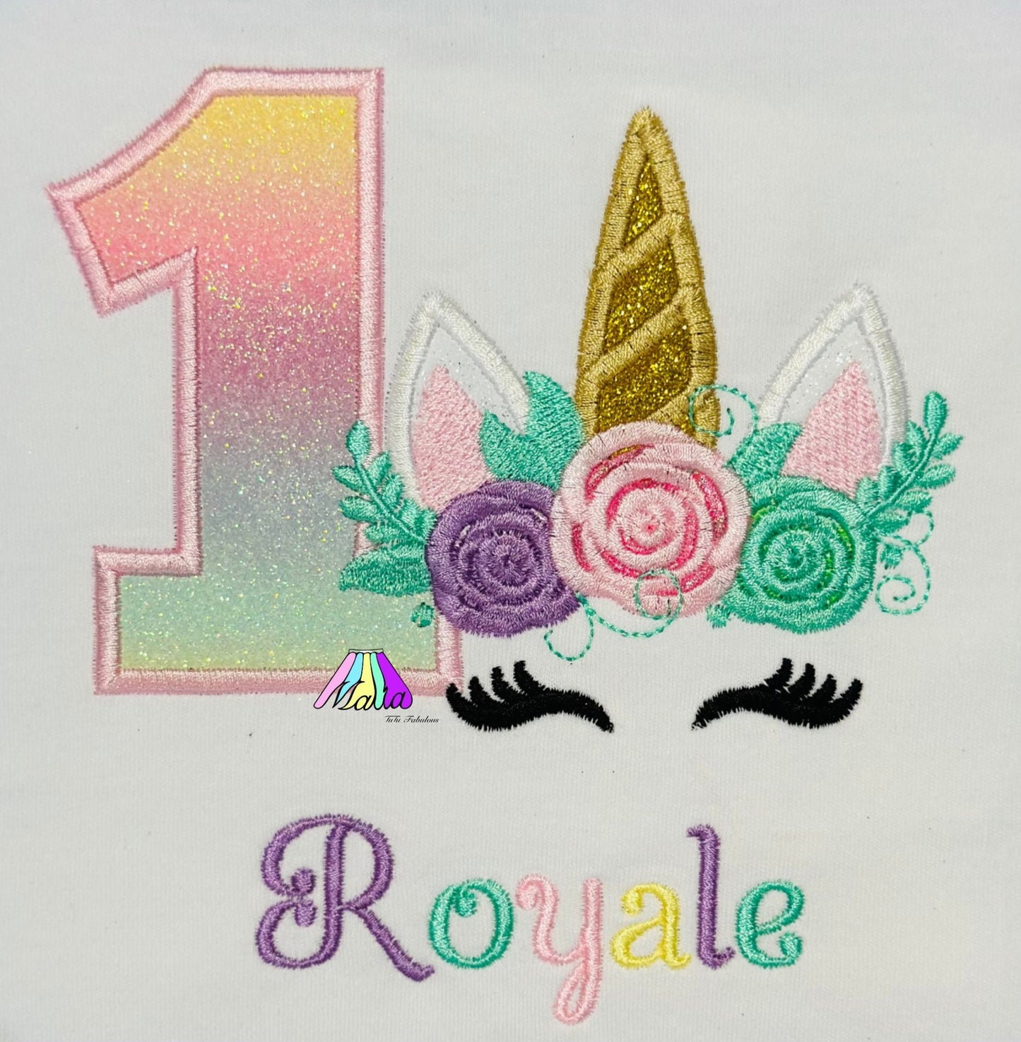 Unicorn Birthday Outfit: Embroidered Shirt, Pastel Tutu, Shoes & Headband