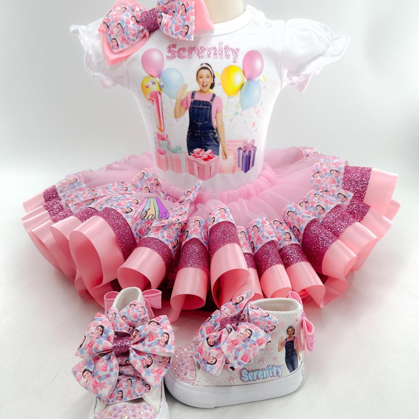 Miss Rachel Birthday Tutu Outfit: Custom Shirt, Bow & Sneakers