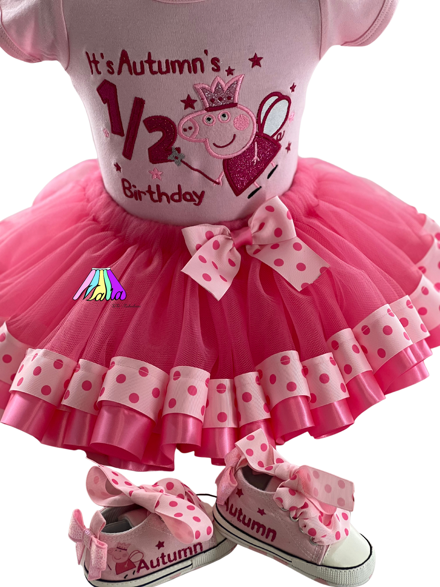 open lace back dress Princess Pig 1/2 Birthday Tutu Outfit 6-9 Months